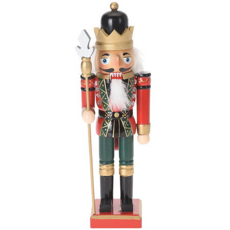 Schiaccianoci natalizio, color rosso e verde, decorazione in legno per interno da 25 cm