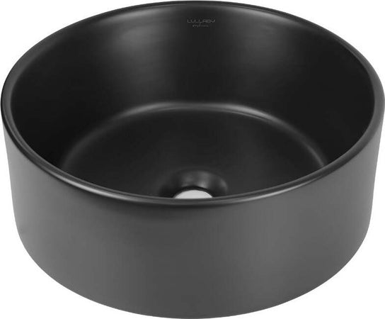 Lavabo-Da-Appoggio-Ceramica-Nero-Tondo-Arredo-Bagno-Lavandino-41x41x16,5-Cm