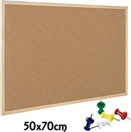 Lavagna-Bacheca-In-Sughero-Con-Cornice-In-Legno-50x70cm-Appunti-Foto-+-Spilli