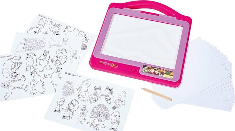 Lavagna-Luminosa-Tablet-Masha-e-Orso-Impara-a-disegnare-con-Fogli-e-Matita