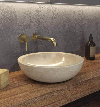 Lavandino Bagno Marmo Naturale Colore Crema Rotondo Lavabo h 12cm Per Bagno Scolpito dal Pieno Design Classico Minimal Casa e cucina/Bagno/Attrezzature per bagni/Lavandini bagno/Lavabi Shopbagno.it - Roma, Commerciovirtuoso.it