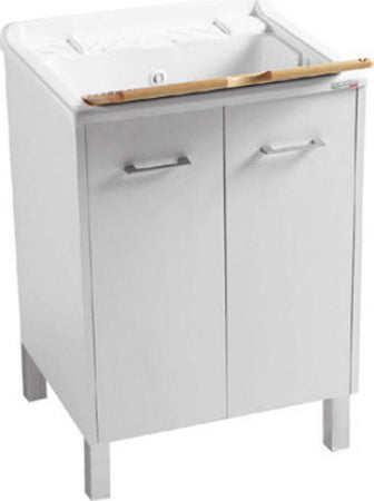 Lavatoio-Colavene-Domestica-Con-Piedini-60x60-Bianco-Con-Tavola-Lavapanni-In-Legno