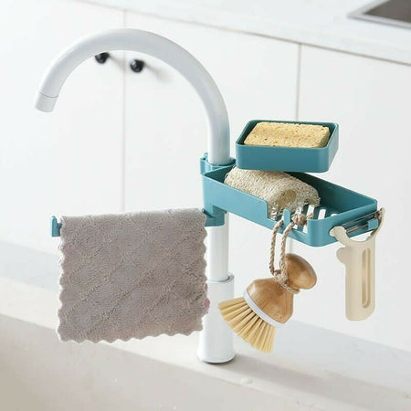 Lavello-Cucina-Rubinetto-Spugna-Sapone-Organizer-Portaoggetti-Panno