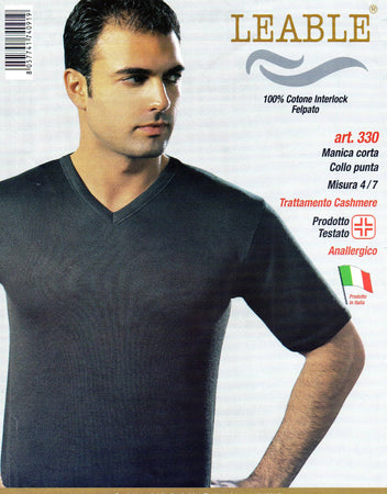 Leable maglia intima manica corta con collo a punta in cotone Inetrlok Bianco/Nero Art. 330/203 (3 Pezzi)