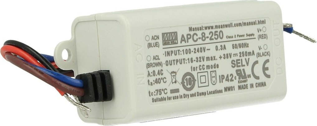 Led-Driver-CC-MeanWell-APC-8-250-Trasformatore-250mA-16V-32V-DC-8W-Corrente-Costante-IP42