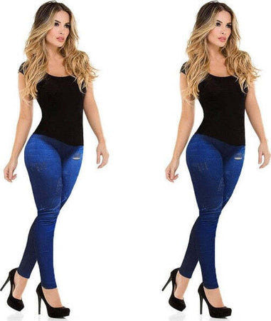 Leggings-Pantaloni-Da-Donna-Effetto-Jeans-Snellente-Jeans-Colore-Chiaro-E-Scuro