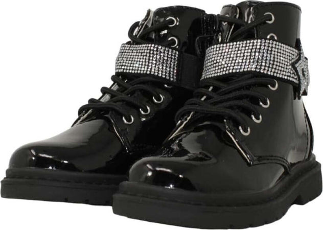 Lelli-Kelly-Mille-Stelle-Stivaletti-Bambina-Neri-Stelle-Argento-Anfibi-Bimba-Con-Lacci