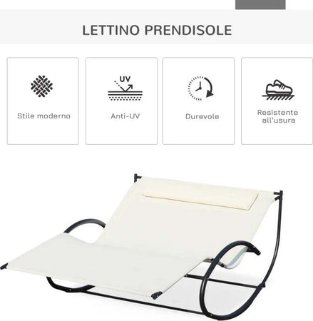 Lettino-Prendisole-2-Posti,-Sdraio-da-Giardino-a-Dondolo-in-Metallo-e-Texteline,-140x200x36-88cm,-Bianco-Crema-84A-027