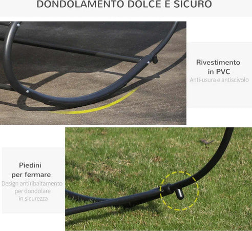 Lettino-Prendisole-2-Posti,-Sdraio-da-Giardino-a-Dondolo-in-Metallo-e-Texteline,-140x200x36-88cm,-Bianco-Crema-84A-027