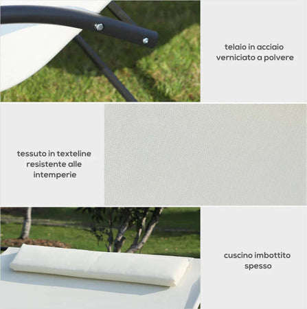 Lettino-Prendisole-2-Posti,-Sdraio-da-Giardino-a-Dondolo-in-Metallo-e-Texteline,-140x200x36-88cm,-Bianco-Crema-84A-027