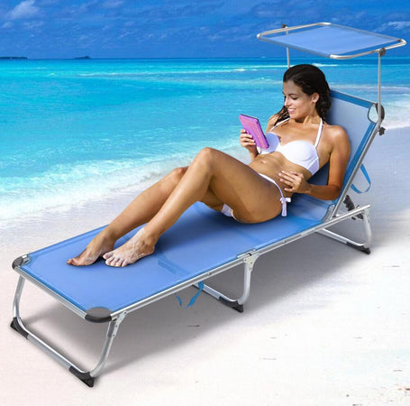 Lettino-Prendisole-con-Tettuccio-Parasole-Sdraio-Mare-Blu-Alluminio-Pieghevole