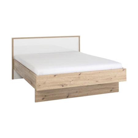 Letto moderno matrimoniale "Mundi" struttura in legno rovere e bianco con spalliera
