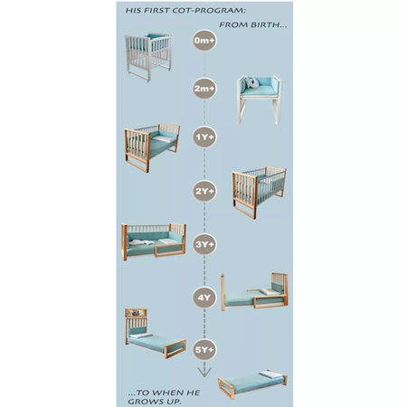 ITALBABY Lettino Evolutivo INFINITO colore bianco con tessile Starlette grigio - culla, lettino con sponde tradizionale e lettino montessoriano