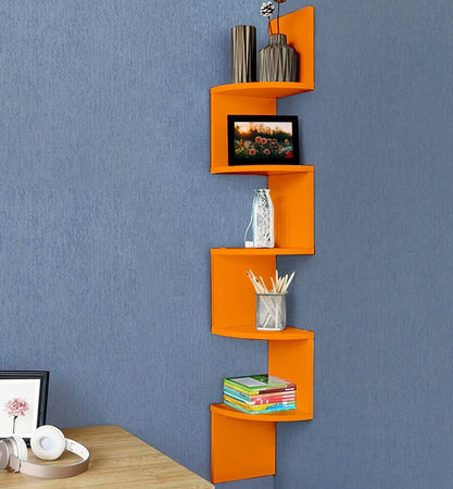 Libreria-Scaffale-Mensole-Parete-Angolare-Moderna-5-Ripiani-ad-Angolo-Arancione