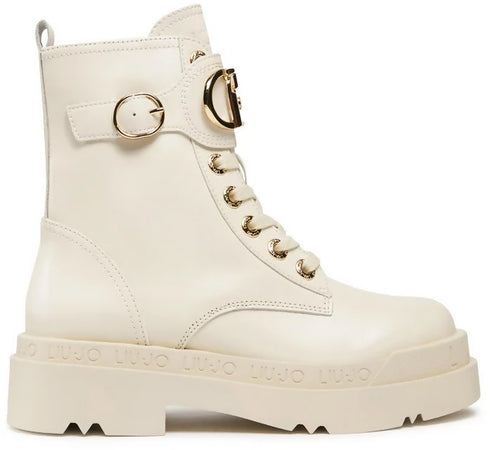 Liu Jo Stivaletti Love 40 Sf3037 P0102 Ivory S1185 Liujo Donna Anfibi Platform In Pelle Nuova Collezione