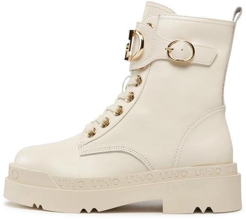 Liu Jo Stivaletti Love 40 Sf3037 P0102 Ivory S1185 Liujo Donna Anfibi Platform In Pelle Nuova Collezione