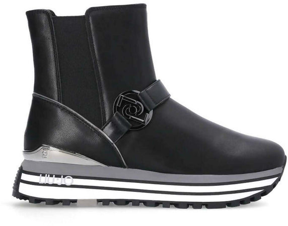 Liu Jo Stivali Donna Boot Sneakers in Pelle Neri Stivaletti Casual Con Elastici E Suola in Gomma 4,5 Cm Collezione Aut-Inv 2022/2023