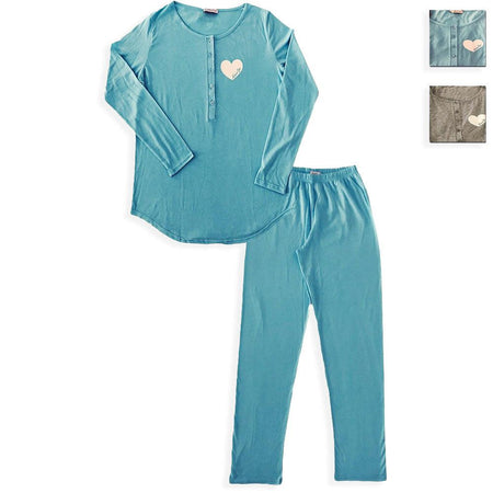 Liu Jo Pigiama Estivo da Donna in Cotone e Modal Maniche Lunghe Cuore DL0064 S76 - Passarelli Biancheria