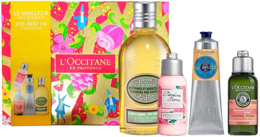 L'Occitane en Provence Cofanetto Natalizio selezione bagno doccia alla mandorla dolce latte corpo alla peonia crema mani al burro di karitè shampoo ai 5 olii essenziali