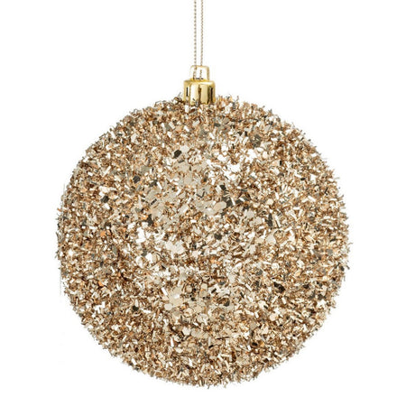 Palline per albero di Natale in vetro Champagne Oro con pendaglio Tinta Unita