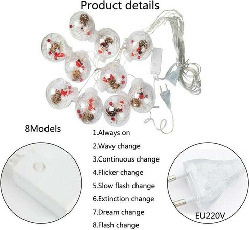 LUCI-DI-NATALE-SFERE-BABBO-NATALE-TENDA-NATALIZIA-LUMINOSA-LED-3MT-10-PALLE-LUCE-CALDA