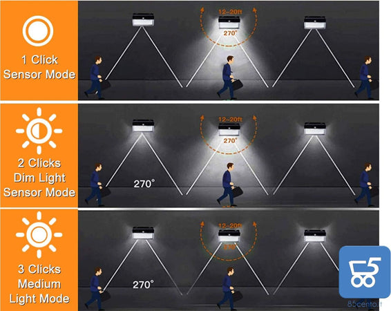 Luci Di Sicurezza Solare A 262 LED Per Esterni 3 Modalità Sensore Di Movimento Impermeabile 6000K