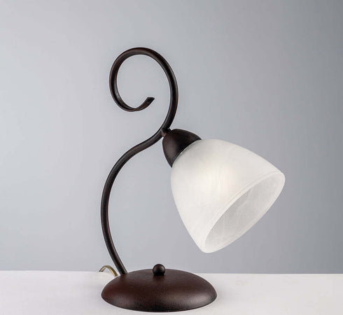 Lumetto-1-Luce-Ferro-Batturo-Nero-e-Ruggine-e-Vetro-Bianco-Serie-Aurelio
