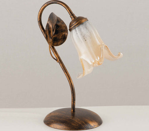 Lumetto-Classico-1-Luce-con-Foglie-Ferro-Battuto-e-Vetro-Bronzo-Serie-Limone