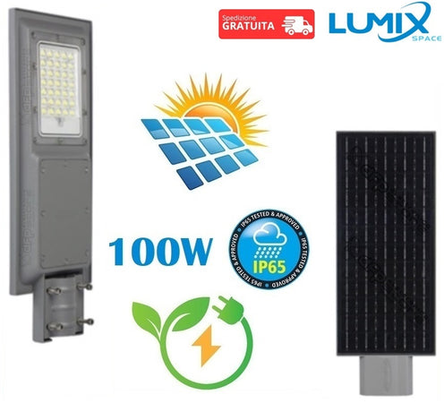 Faro stradale luce LED da 100W con pannello solare per esterno con sensore crepuscolare e movimento