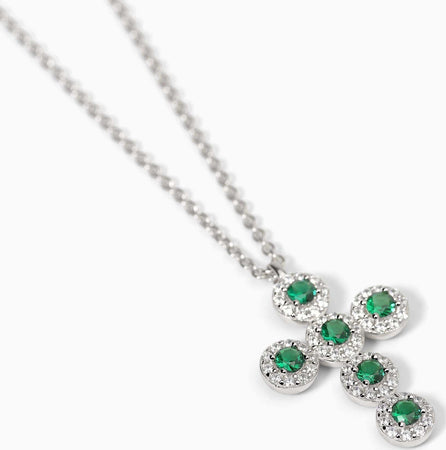 MABINA---Girocollo-in-argento-con-ciondolo-croce-e-smeraldi-sintetici-MILANESIENNE