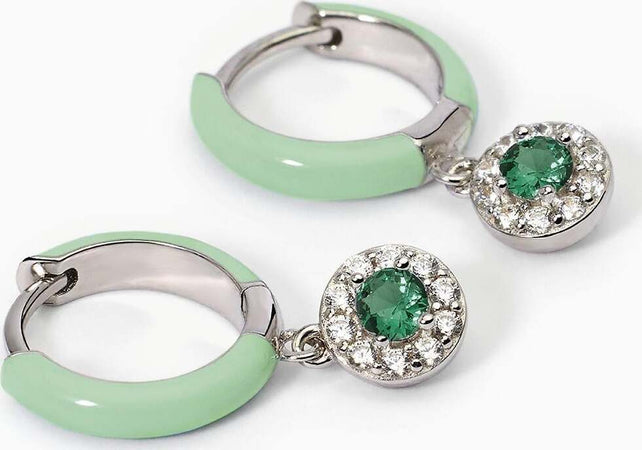 Mabina---Orecchini-a-cerchio-in-argento-con-smalto-verde-e-smeraldo-sintetico-MILANESIENNE