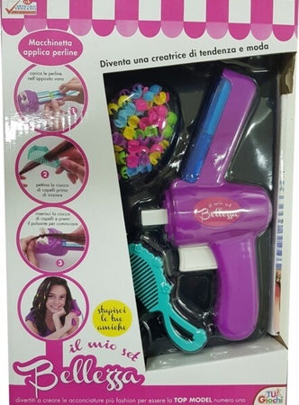 Macchina-Applica-Perline-Colorate-Accessori-Capelli-Bellezza-Beauty-Gioco-Bimbe
