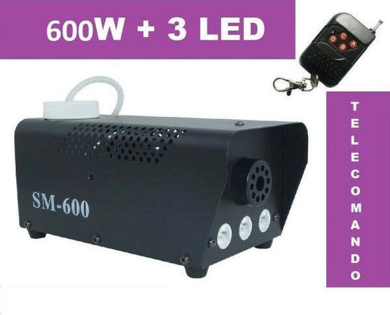 Macchina-Fumo-Fog-Telecomando-Effetti-Luce-600-W-Watt-3-Led-Nebbia-Discoteca