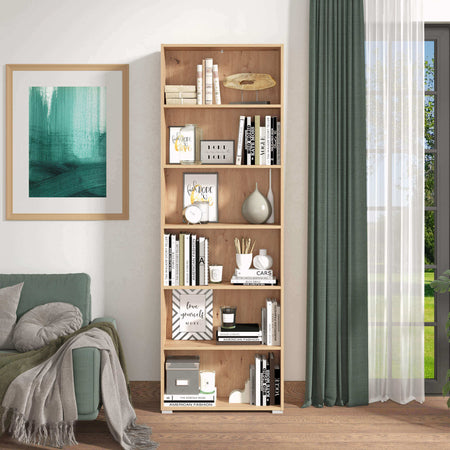 MADDIE---libreria-sei-ripiani-moderno-minimal-in-legno-cm-70-x-24,5-x-211,5-h-Rovere-Chiaro-Milani-Home