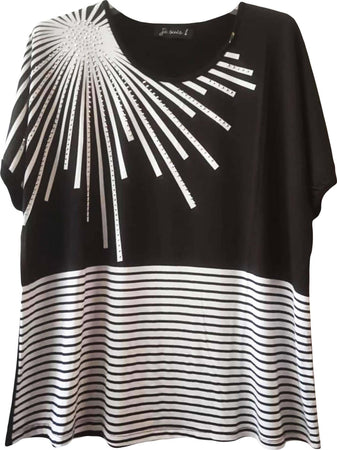 Je Suis Maglia Over Donna Bianca e Nera T-Shirt Fantasia Made in Italy Elasticizzata Maglia Girocollo Estiva Signora Elegante ART. 11861 maglia donna L'Orchidea - Siderno, Commerciovirtuoso.it