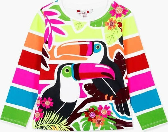 Maglietta Estiva Bimba Multi Color Tucani Maniche Lunghe Girocollo Maglia Estate Leggera Righe Colorata Fluo Bambina Pappagalli e Righe t-shirt bambina/ragazza Piccole Canaglie - Tropea, Commerciovirtuoso.it