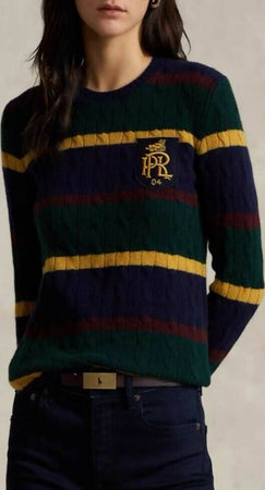 Maglione-Ralph-Lauren-Donna-Trecce-A-Righe-Multicolor