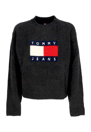 Tommy Hilfiger Maglione Donna W Melange Flag Sweater Black Melange da donna