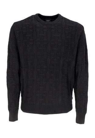HUF Maglione Uomo Interlaced Jacquard Overdyed Crew Black da uomo