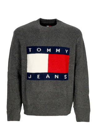 Tommy Hilfiger Maglione Uomo Melange Flag Sweater New Charcoal Melange da uomo