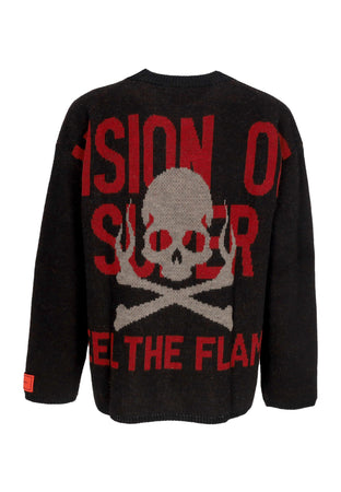 VISION OF SUPER Maglione Uomo Military Skull and Logo Sweater Black da uomo