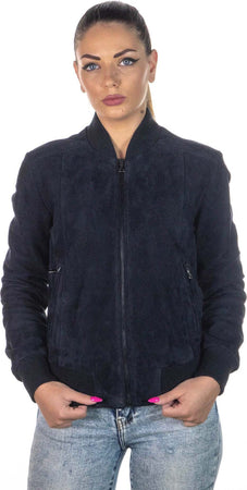 Malesia---Bomber-Donna-Blu-in-vera-pelle-camoscio
