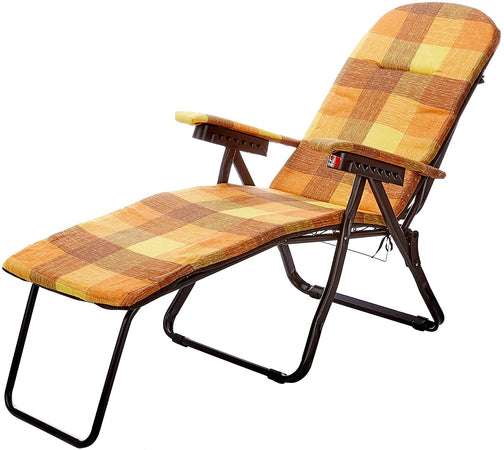 Sedia a sdraio con poggia gambe estraibile in metallo e cuscino da interno