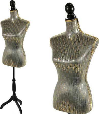 Manichino-Busto-Sartoriale-Donna-Grigio-Sartoria-Treppiede-In-Legno-Nero-42x170cm