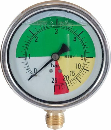 Manometro isometrico alla glicerina con cassa in acciaio inox scala 0-5/25 bar