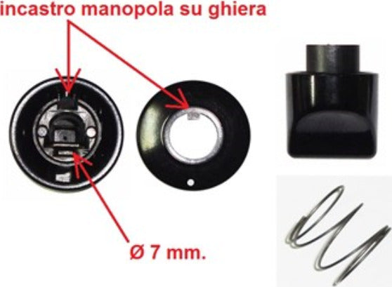 Manopola cucina Hotpoint Ariston Indesit piano cottura nera con ghiera e molla Casa e cucina/Elettrodomestici per la cucina/Accessori e parti di ricambio/Parti di ricambio per fornelli Rossi Ricambi - Venetico Marina, Commerciovirtuoso.it