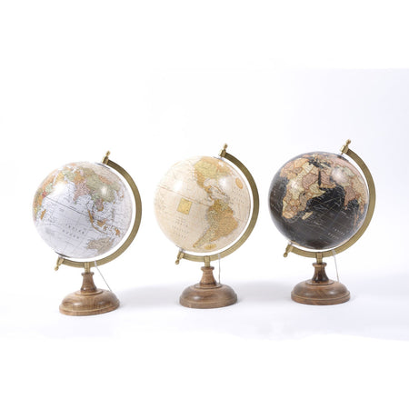 Mappamondo con piedistallo in legno girevole sull'asse decorazione per ambienti h 32 cm