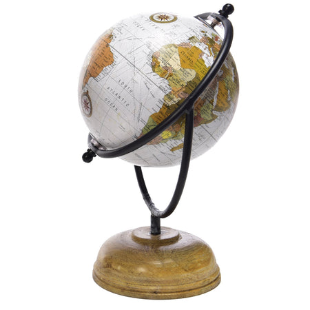 Mappamondo decorativo per scrivania con piedistallo in legno h 22 cm