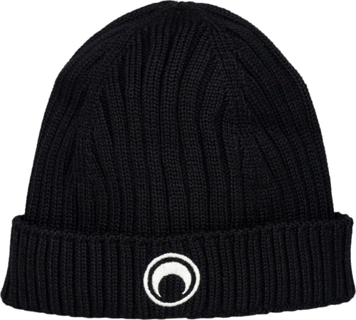 MARINE-SERRE-Moon-Logo-knit-beanie-in-black-da-donna