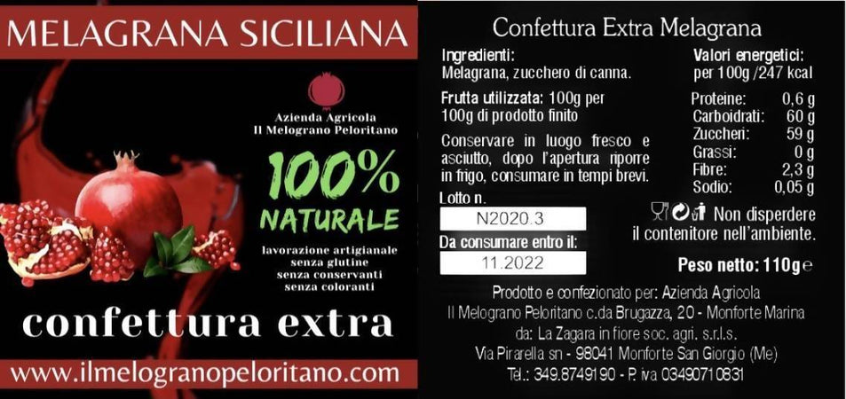 Marmellata di Melograno Artigianale Siciliano Wonderful 3x 110gr Prodotto 100% Naturale Made in Sicily Il Melograno Peloritano